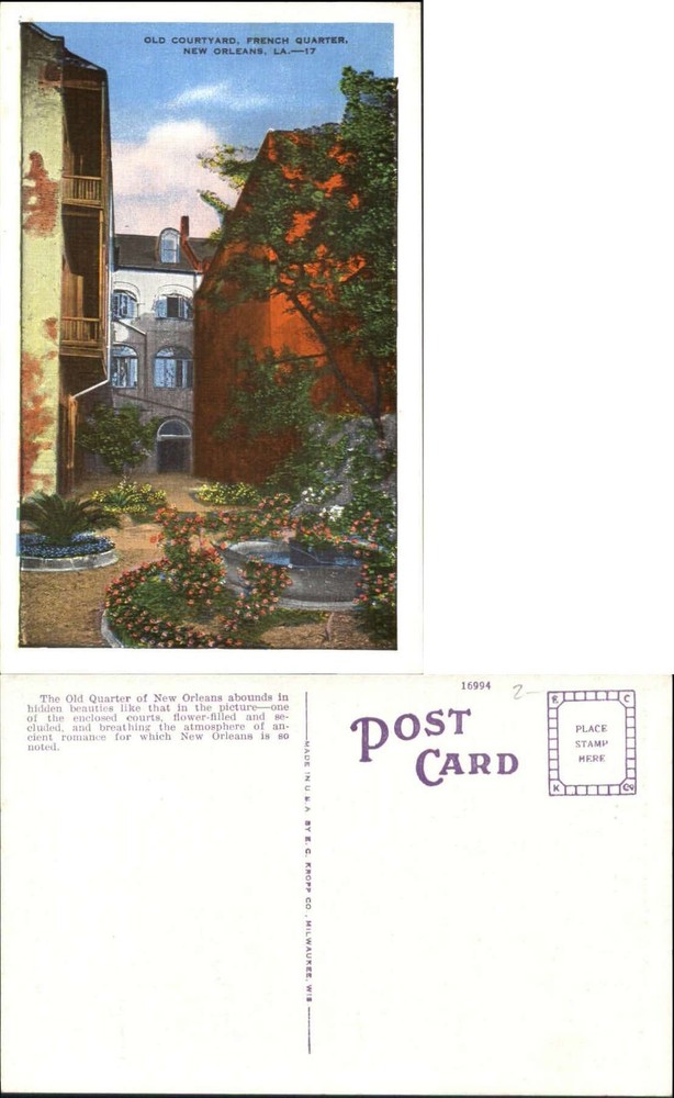 Old Courtyard French Quarter New Orleans Louisiana LA 1930s vintage postcard