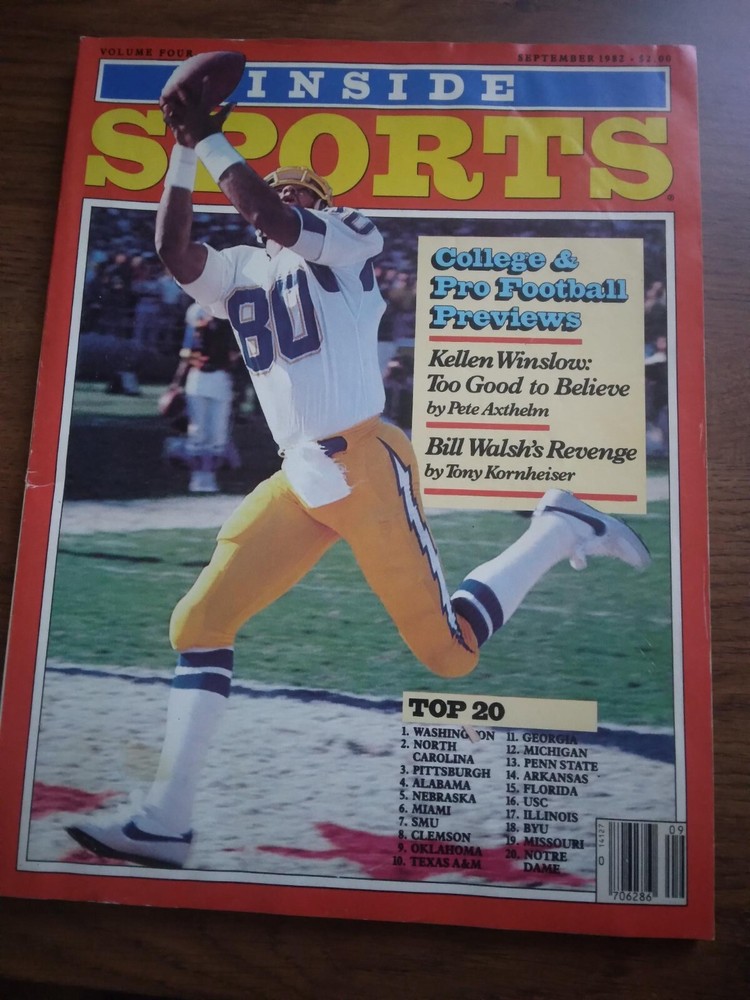 Inside Sports Magazine September 1982 Kellen Winslow Chargers NFL HOF