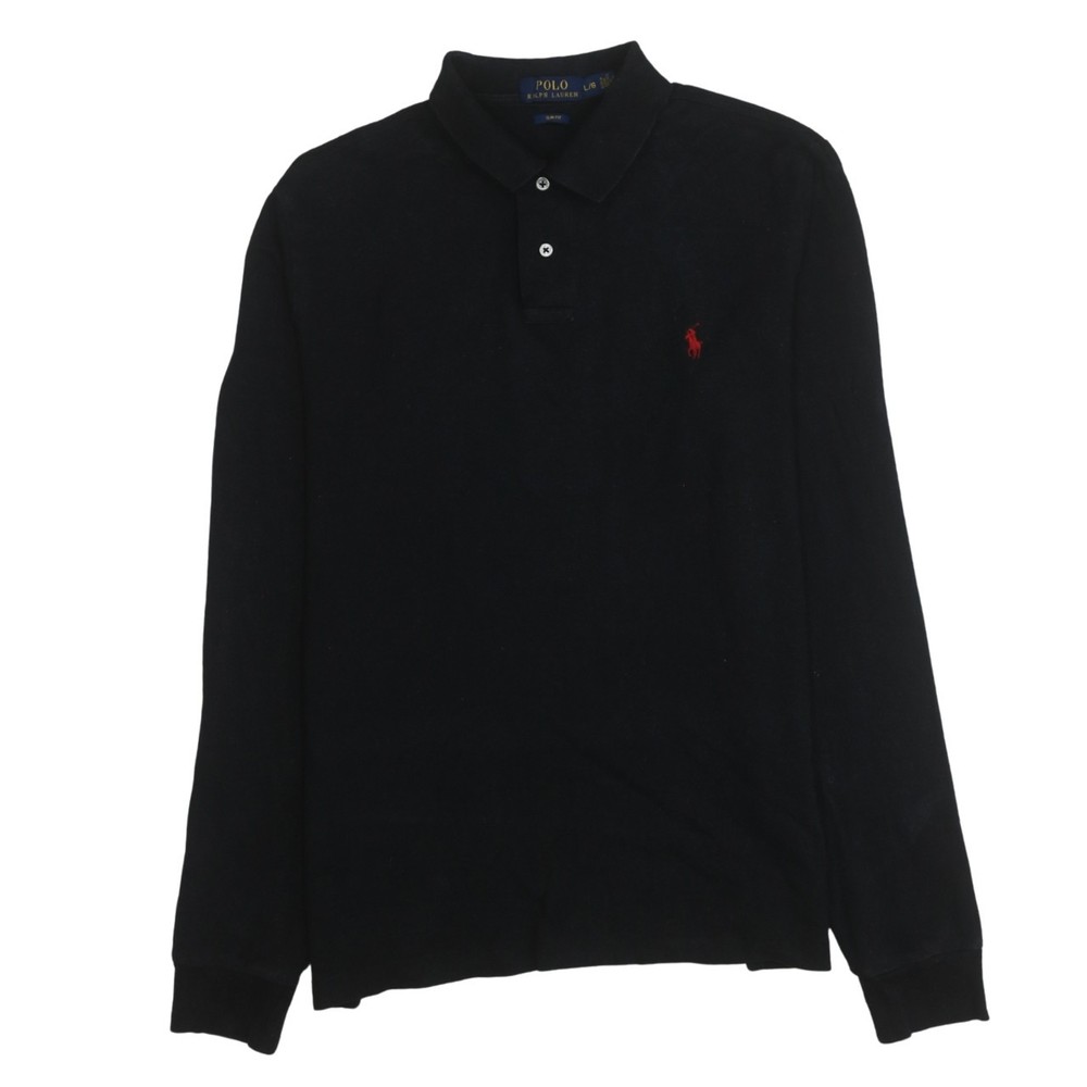 Polo Ralph Lauren Womens Polo Shirt Black Long Sleeve Cotton Red Pony Logo L