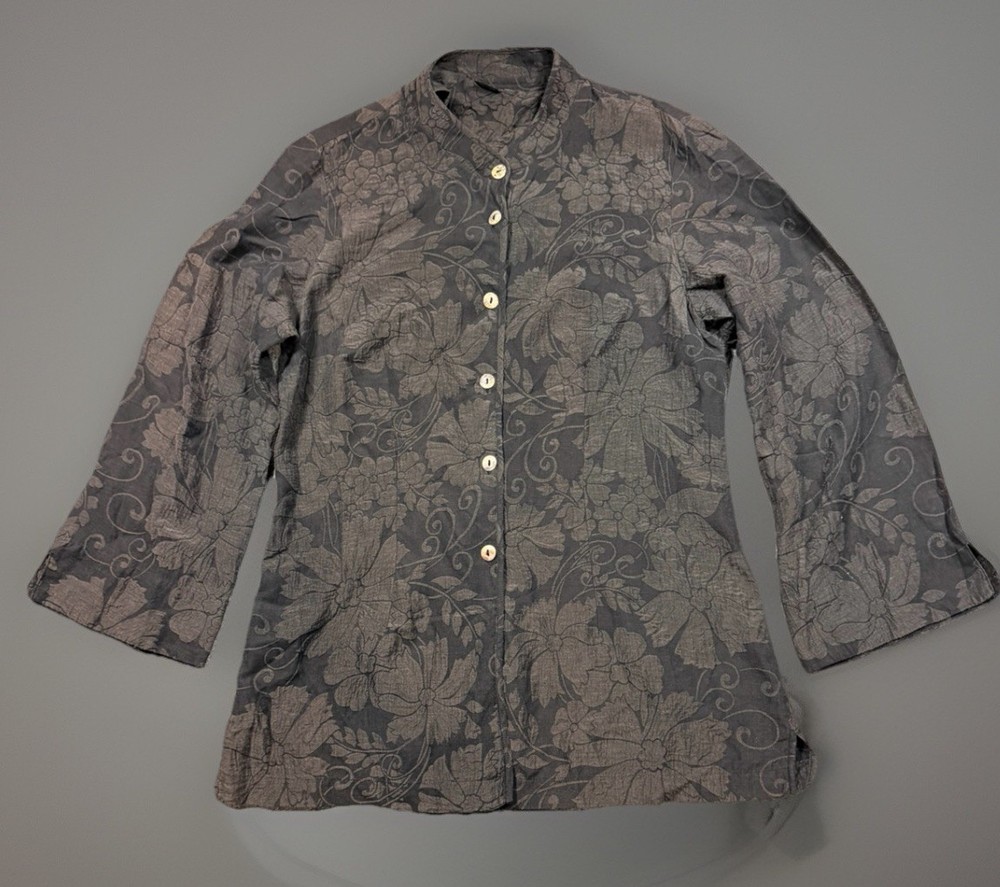 Citron Women’s Long Sleeve Button Up Floral Mandarin Collar Size Medium