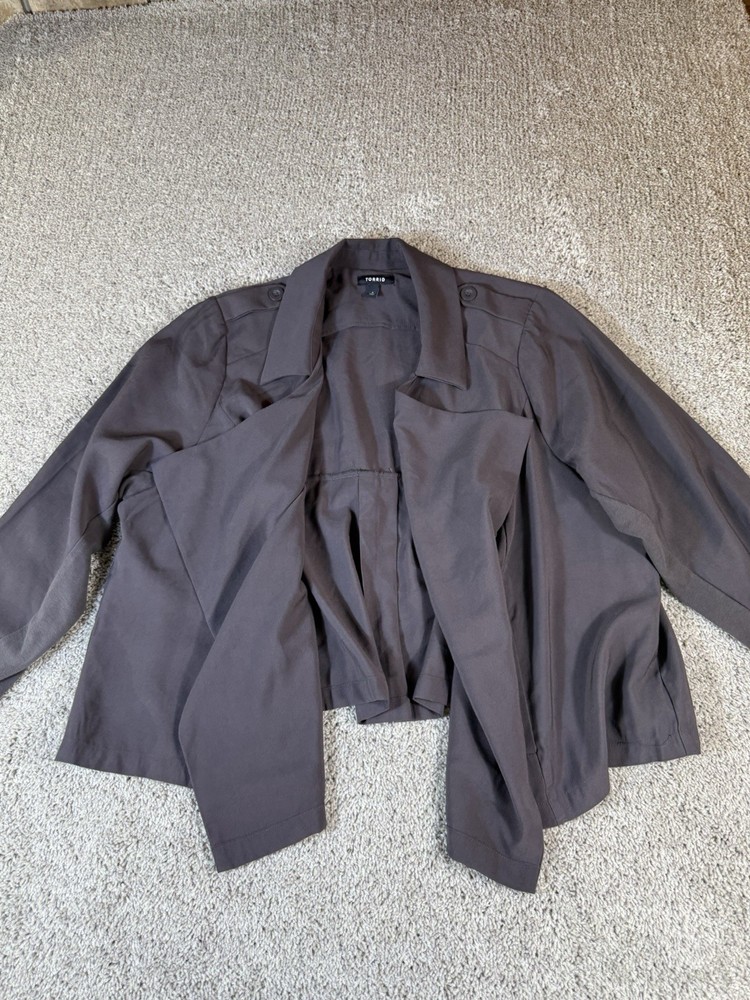 TORRID Plus Size 4X Size 4 Gray Twill Drape Open Cascade Jacket Cardigan