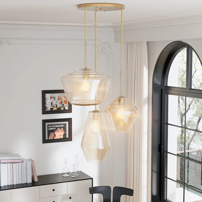 3-Light Chandelier Ceiling Lights Glass Champagne Gold Hanging Pendant Loft Lamp