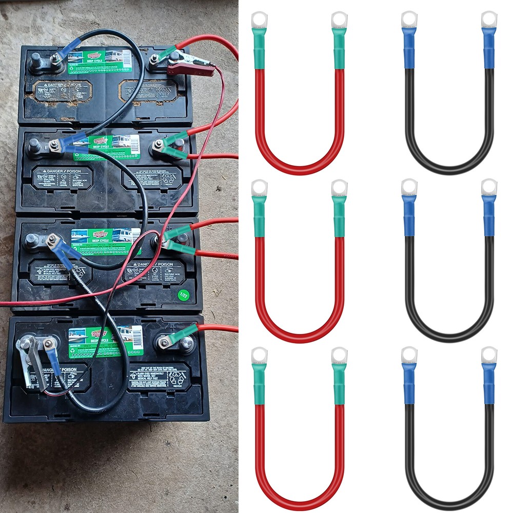 Heavy-Duty 6AWG Battery Cables, 6Pcs 12V 30cm/12in with 3/8