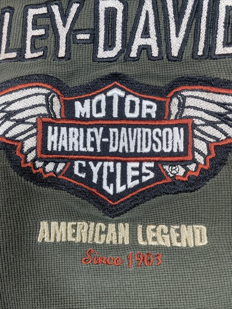 VTG Men’s Harley Davidson Thermal Henley Shirt With Embroidered Graphics Sz XL
