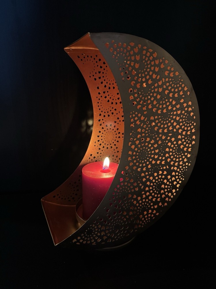 Metallic Half Moon Cutout Candle Holder Copper-toned Celestial 10” Whimsygoth