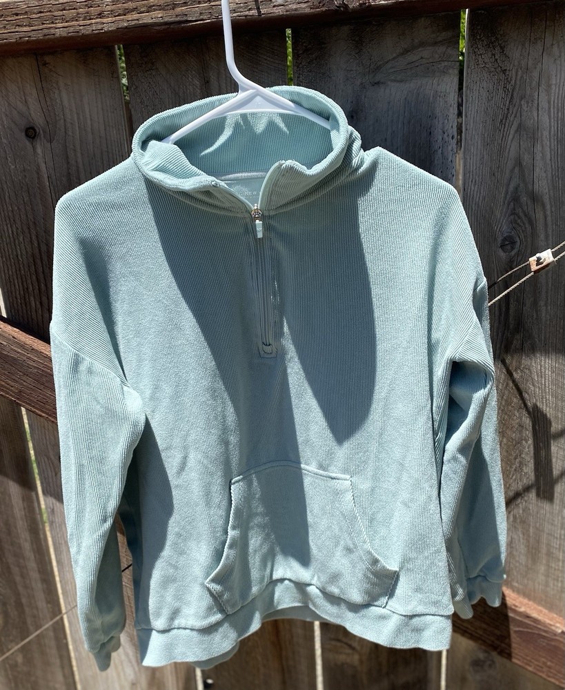 Marc New York Andrew Marc Blue Corduroy 1/2 Zip Hoodie Pockets Women's S