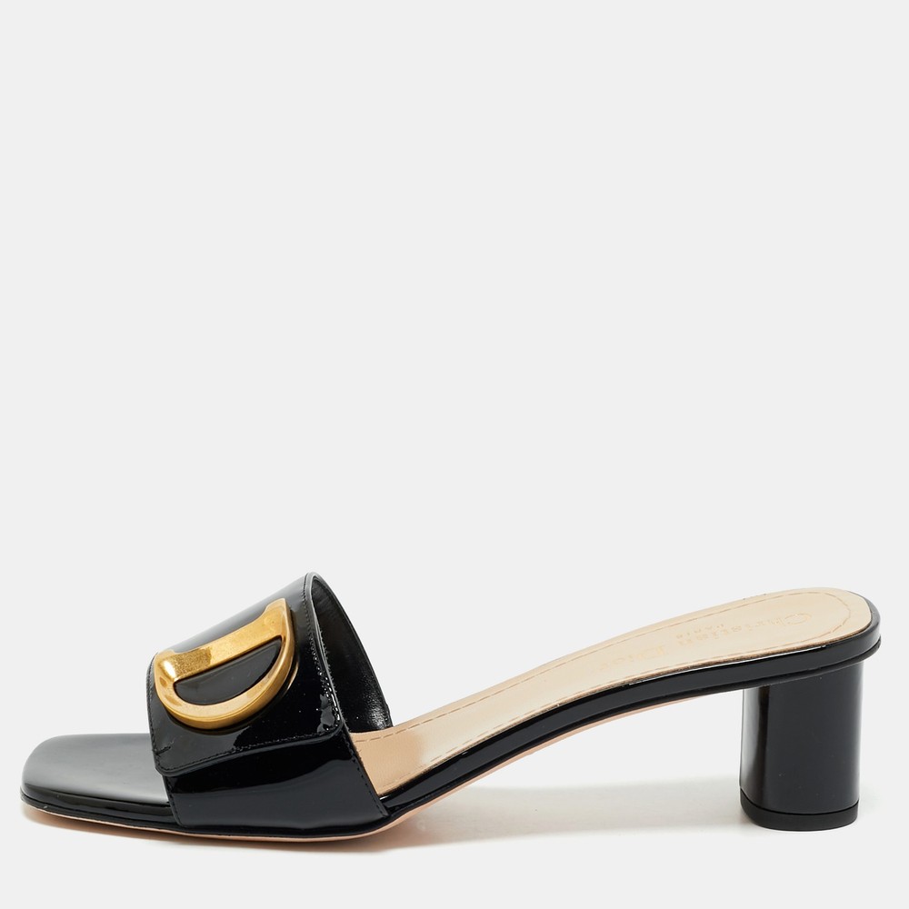 Dior Black Patent Leather C'est Dior Slide Sandals EU 40