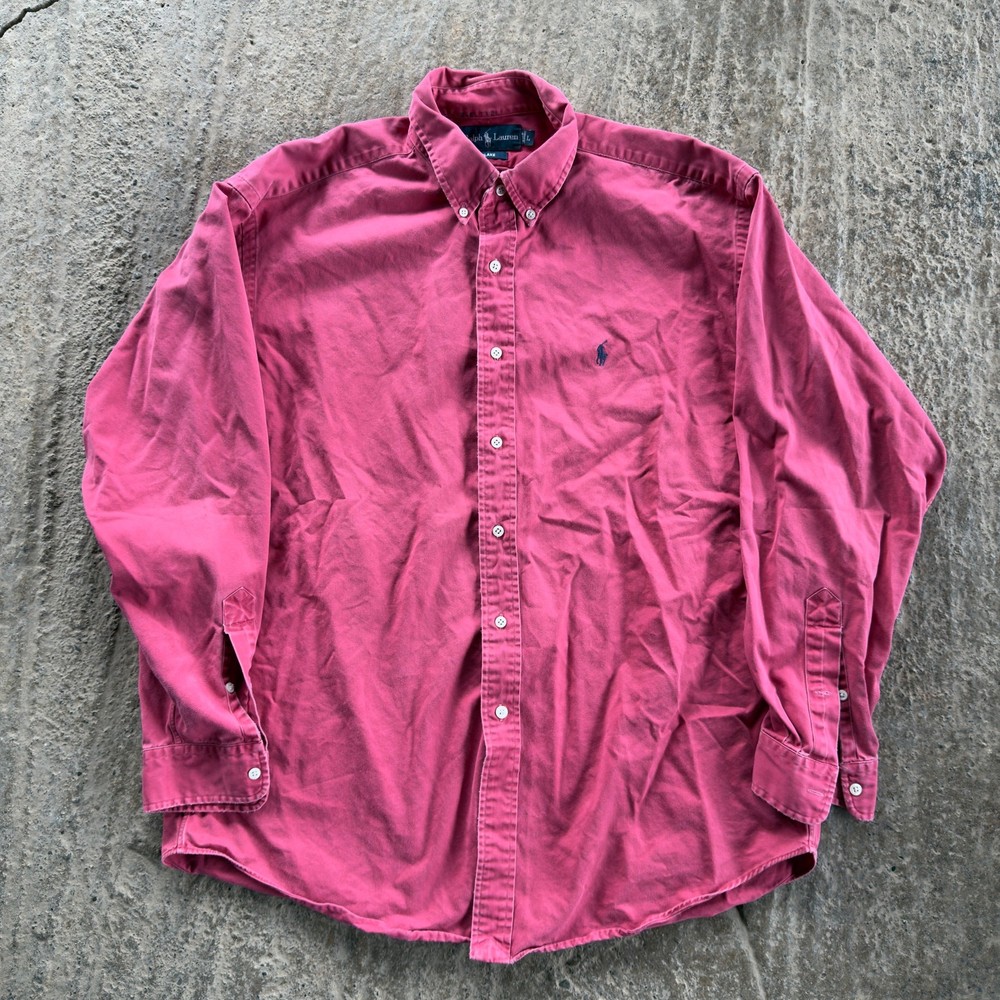 Vintage Polo Ralph Lauren Long Sleeve Shirt Blake Mens Red Shirt Large Faded 90S