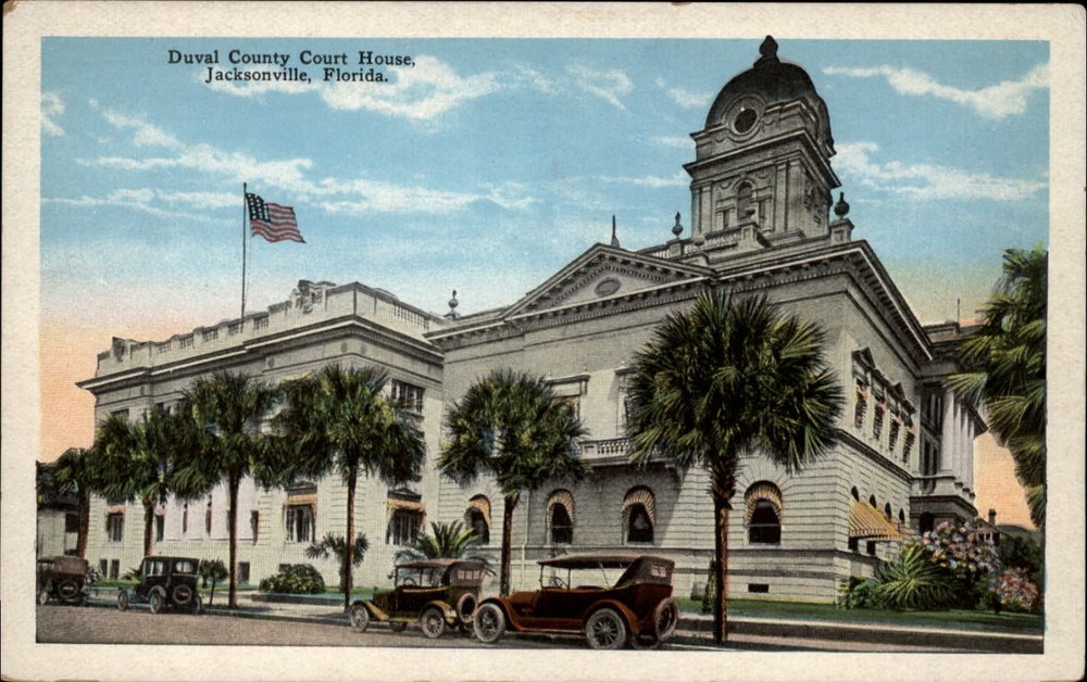 Duval County Court House Jacksonville Florida ~ 1920s cars ~ vintage postcard
