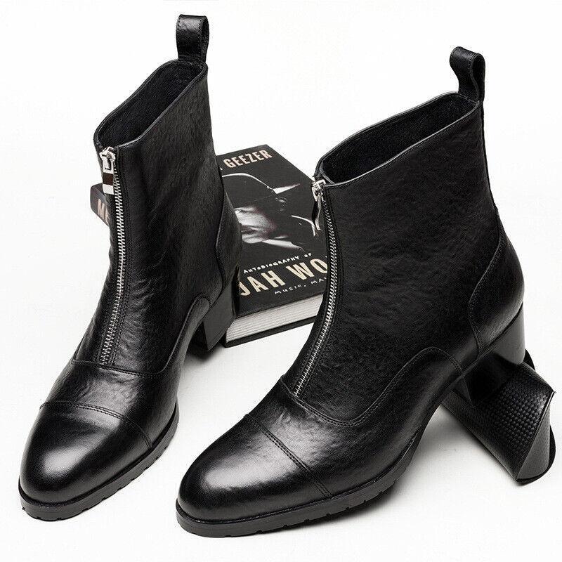 Men's Genuine Leather Casual Chelsea Boots with Zip Chukka Dress Shoes