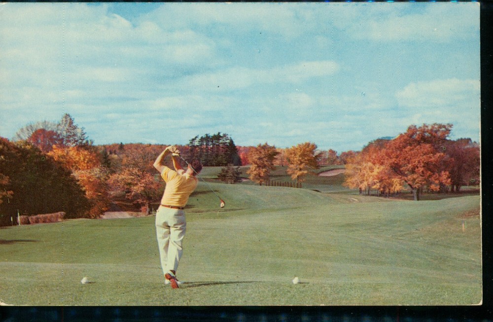 Greetings from Plattsburgh New York NY Postcard on Lake Champlain Golf Chrome