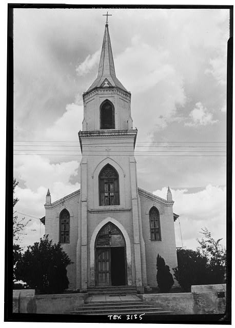 Photo:Historic Church Steeple Gothic Revival Texas 1900s Cemetery Scene