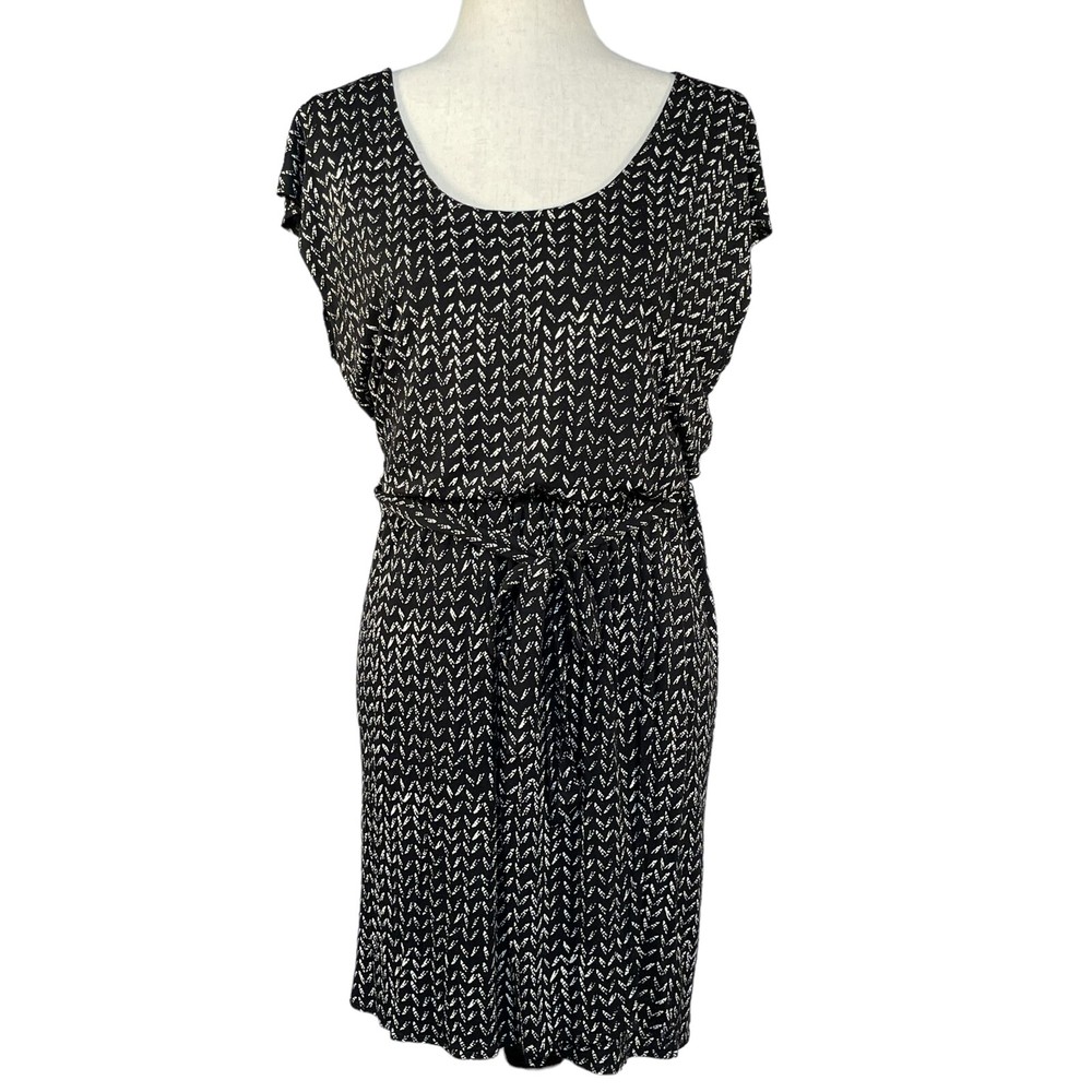 Loft Mini Blouson Dress Women Size PM Black Scoop Neck Short Sleeves