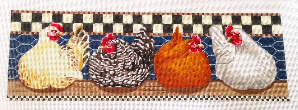 SP.ORDER ~ 4 Lovely Hens ~ Chickens in the Nest Box HP Needlepoint Canvas by LIZ
