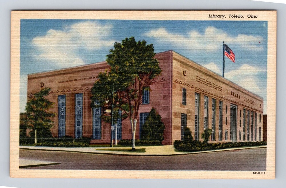 Toledo OH-Ohio, Library, Antique, Vintage Souvenir Postcard