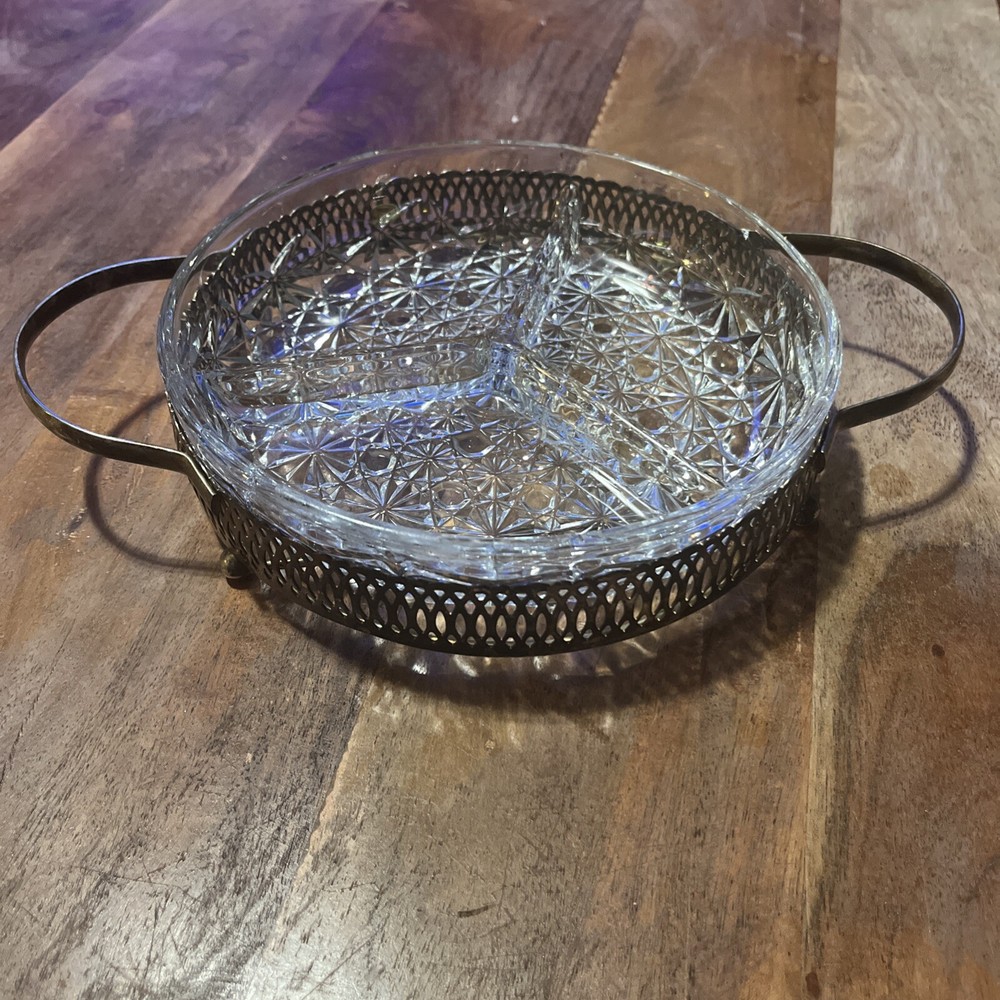 3-Piece Divided Crystal Candy Dish with Silver Stand 10.5 Inch