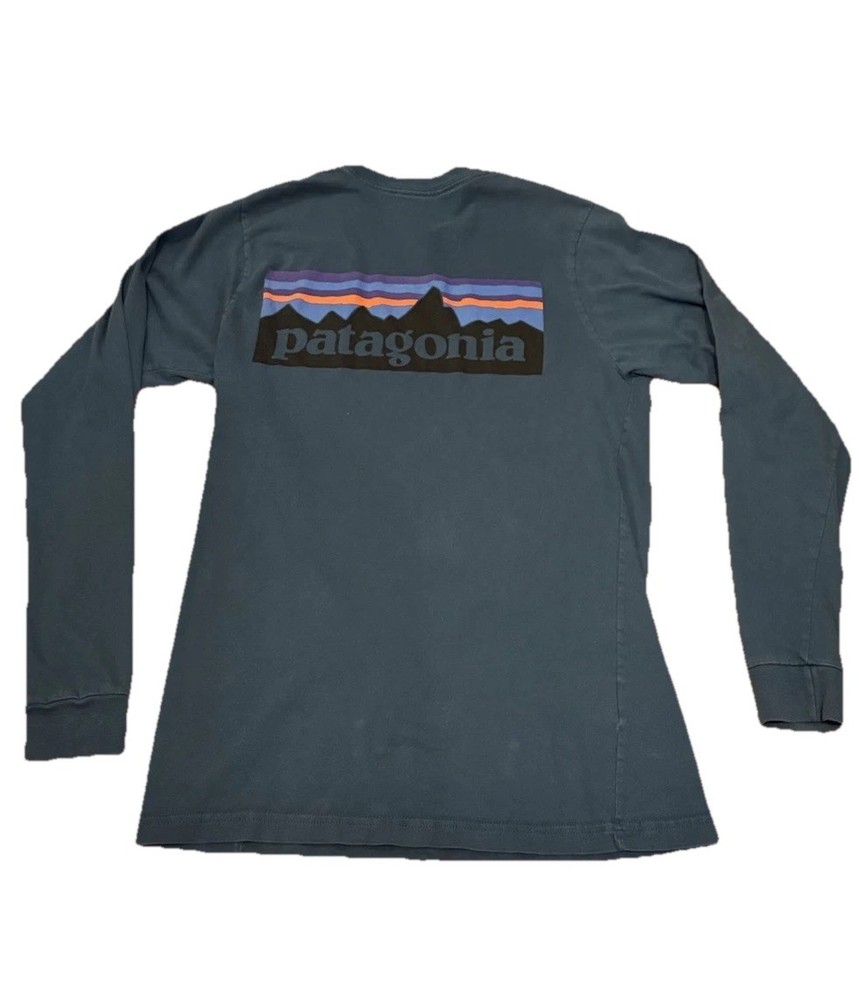 Patagonia Back Logo LS T-Shirt Womens XS Regular Navy Blue Good