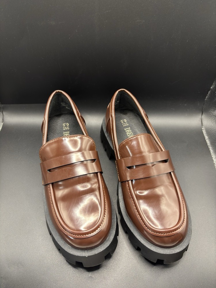 Dream Pairs Platform Chunky Brown Patent Leather Penny Loafers Women’s Size 6.5
