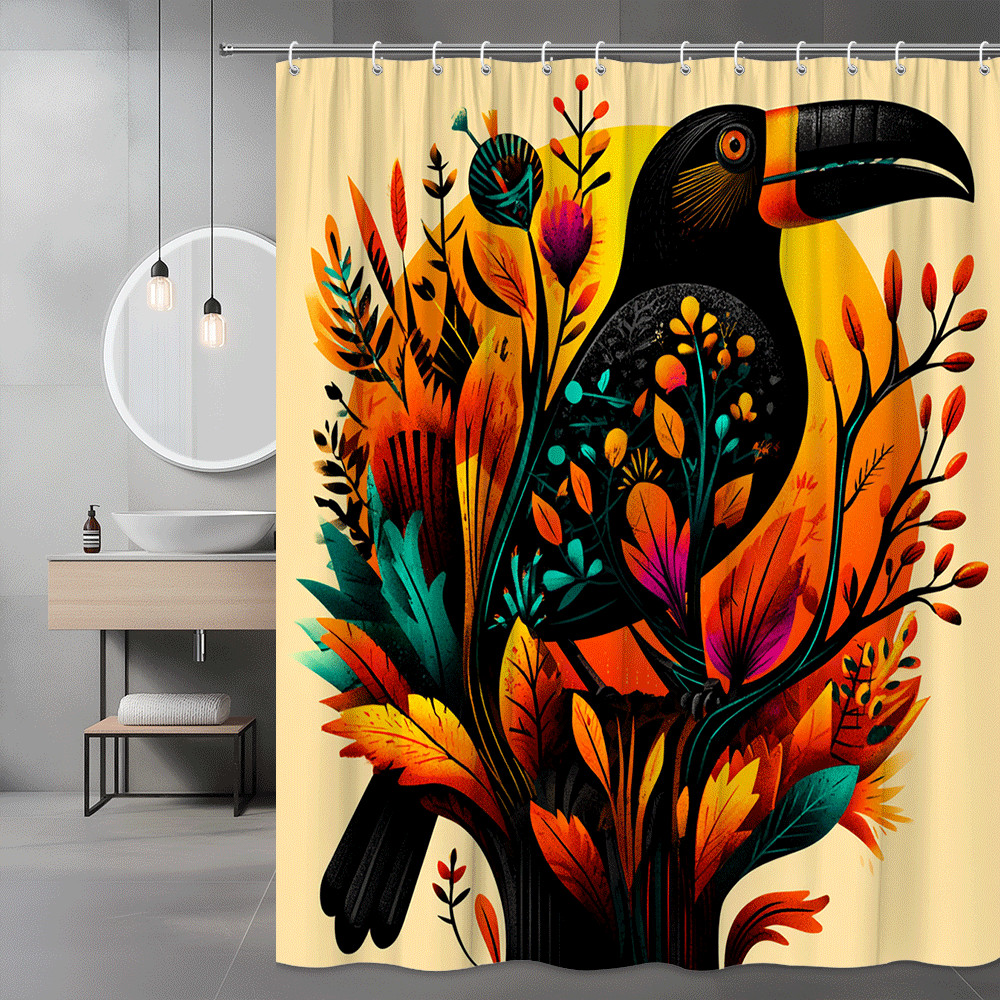 Toucan Floral Shower Curtain Tropical Bird Print