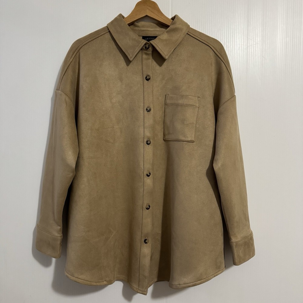 J Jill Wearever Faux Suede Shacket Shirt Jacket XL Petite Wheat Brown