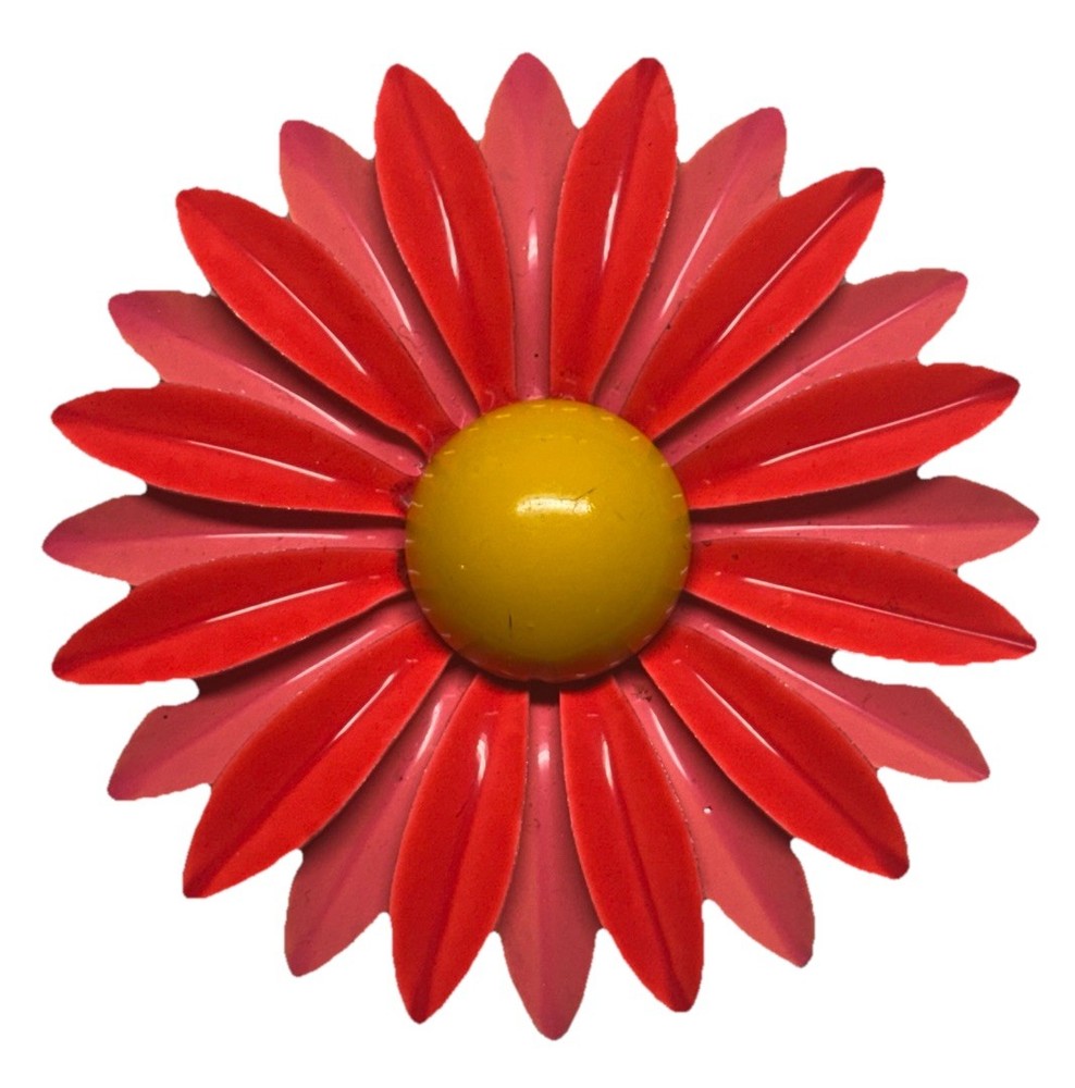 Vintage Large Red & Pink Enamel Daisy Flower Brooch
