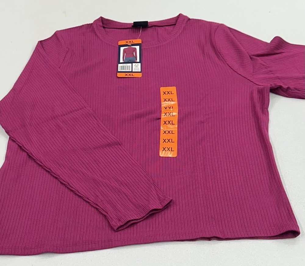 Splendid Women's Ribbed Crew Neck Long Sleeve Tee, Pink, Size XXL