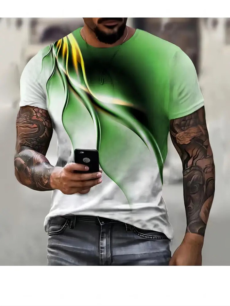 T Shirt Flame Green Light Abstract Casual Short Sleeve Men's Novelty Fashion Tee