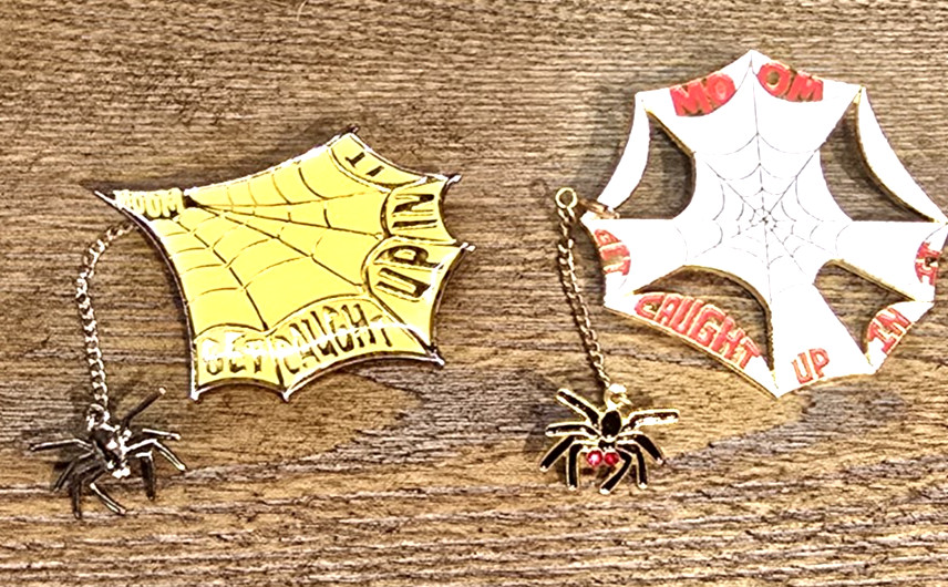 Odyssey of the Mind Missouri Spiderweb Pin Lot Rhinestone Eyes Vintage