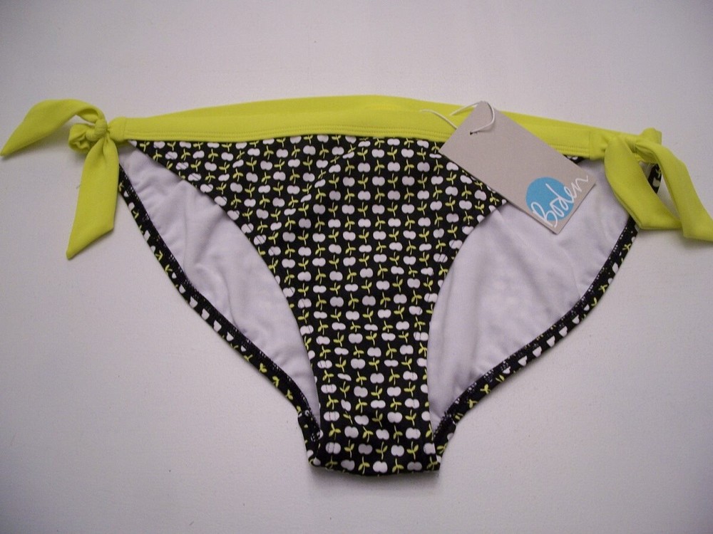 BODEN nwt black white yellow print side tie bikini bottoms~ladies size 8~NEW~
