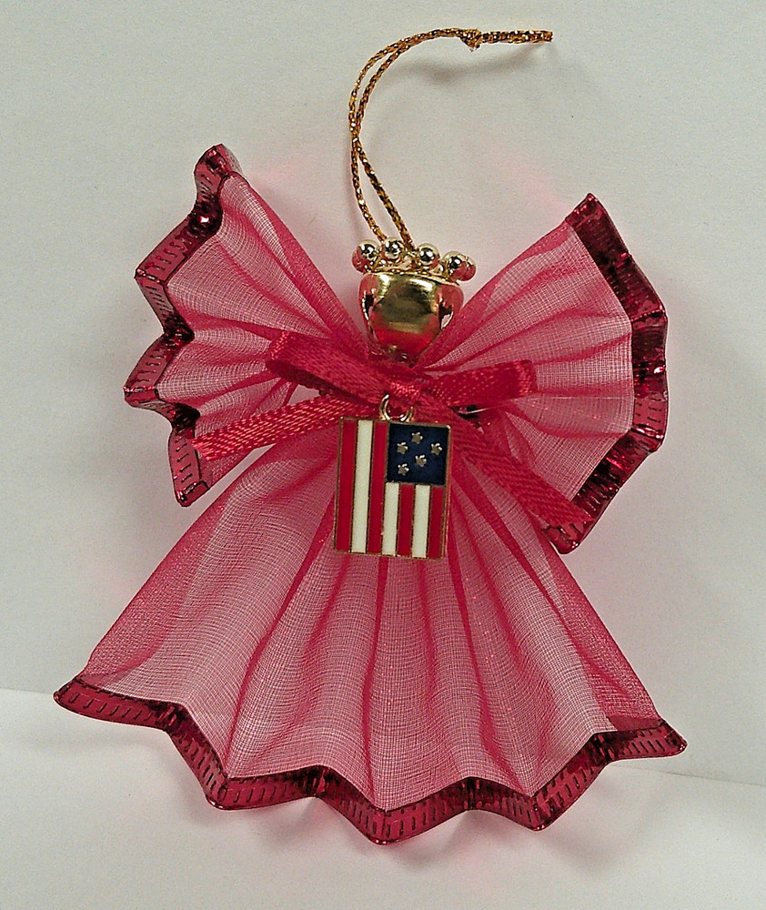 US Flag Red Angel Ornament NEW Handmade Patriotic 4th of July America USA