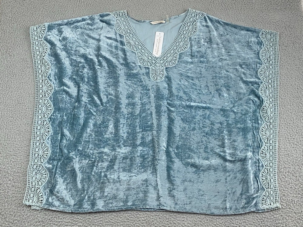 SOFT SURROUNDINGS Top Womens Plus Size 1X Blue Velvet Topper Coastal Boho NWT