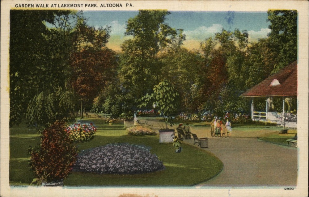 Altoona Pennsylvania Lakemont Park garden walk unused vintage linen postcard
