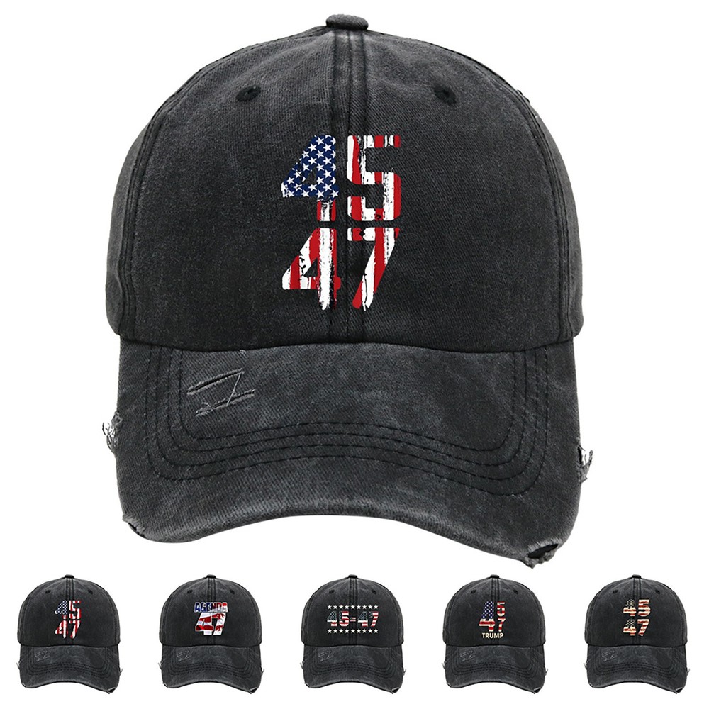 President Donald Trump 45-47 Hat 2024 Make America Great Again MAGA Washed Black