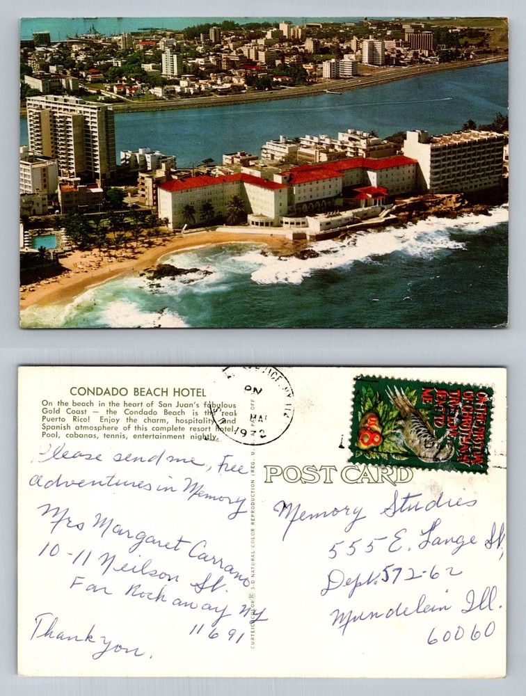 San Juan, PR-Puerto Rico, Aerial Condado Beach Hotel Gold Coast Vintage Postcard
