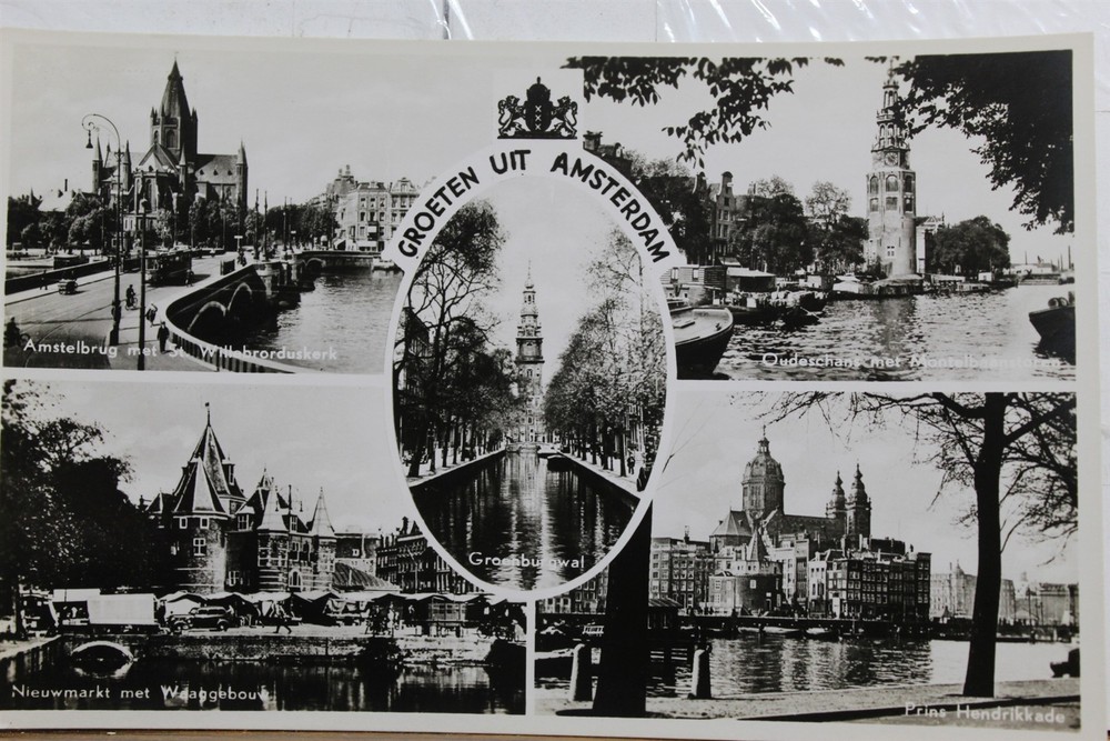 Netherlands Amsterdam Greetings Prins Hendrikkade Postcard Old Vintage Card View