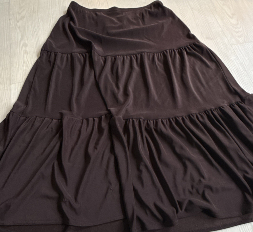 Briggs New York Brown Layered Knit A-Line Skirt Women's Long Size M