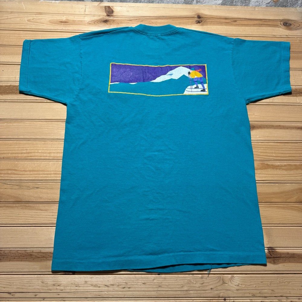 Vintage 90s Alpine Skiing Mountain Single Stitch Graphic Pocket T-Shirt USA - XL