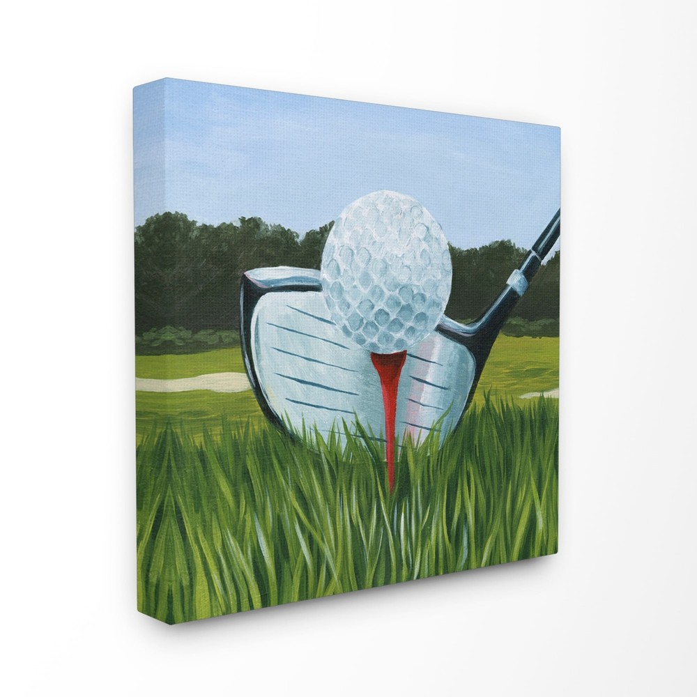 Stupell Golf Tee Close Up Green Red Sports Painting Canvas