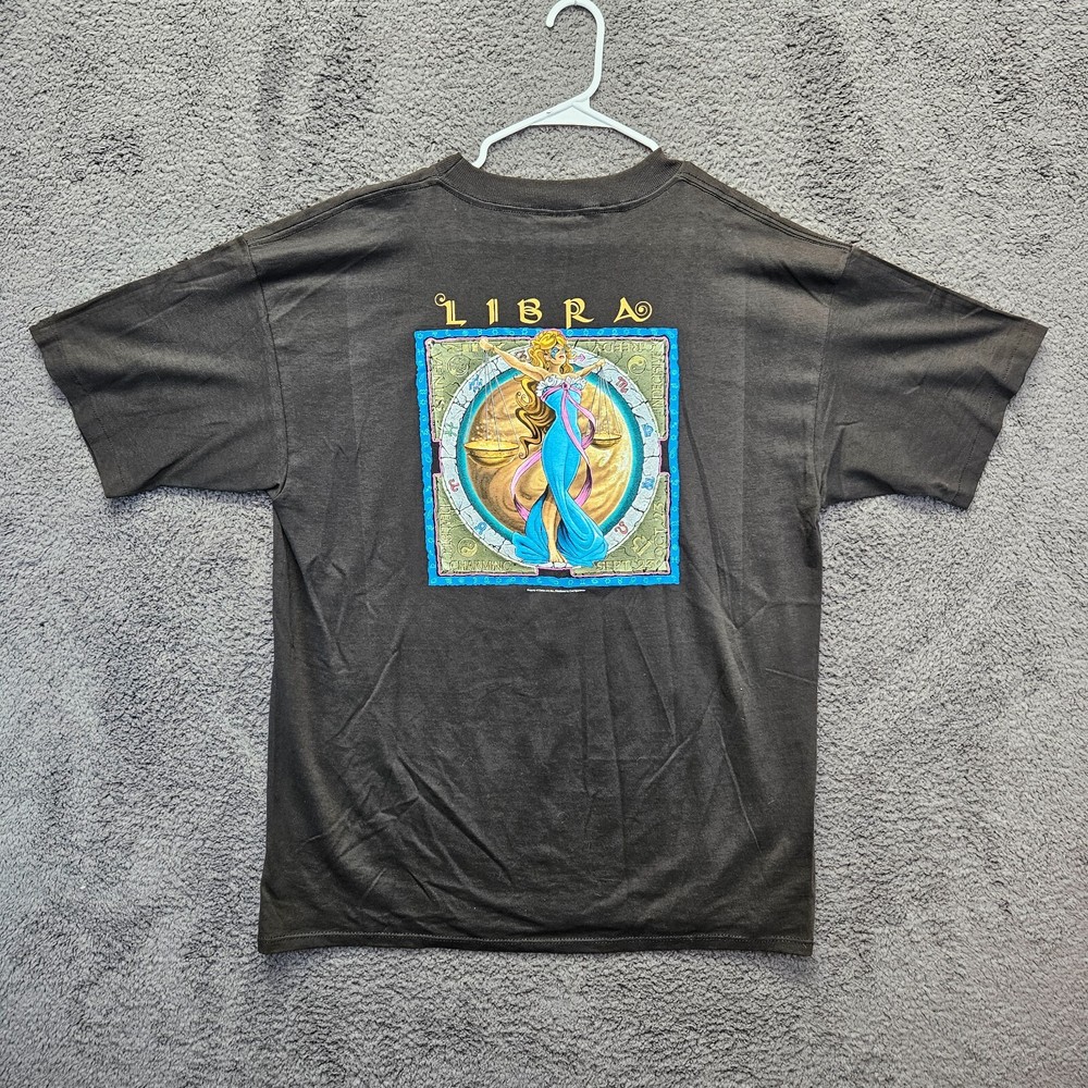 Vintage Libra Zodiac Sign T-Shirt Mens Size XL Black Graphic Tee Short Sleeve
