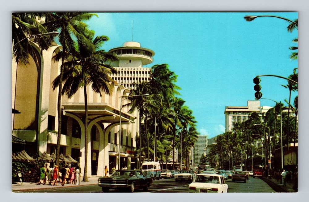 Waikiki HI-Hawaii, Scenic View Kalakaua Avenue, Vintage Postcard