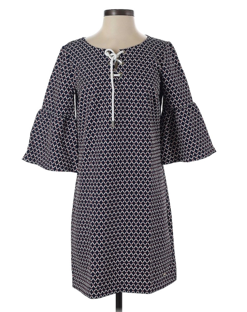 Tommy Hilfiger Tunic Dress Blue Red White coastal Nautical Bell Sleeves NWOT M