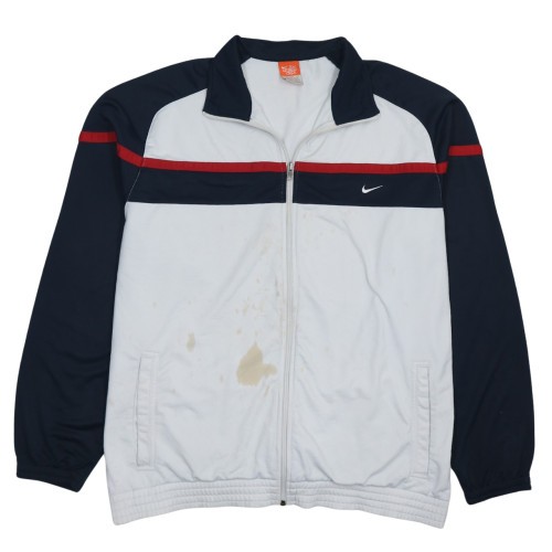 Nike Mens Track Jacket White Navy Full Zip Embroidered Swoosh Pockets Sport XXL