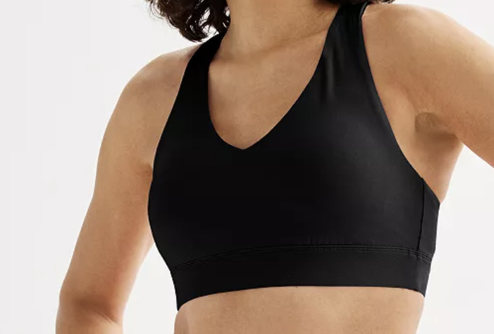 Bra Sports Black Wicking Ultrastretch Medium-Impact V-Neck Women's L By Tek Gear
