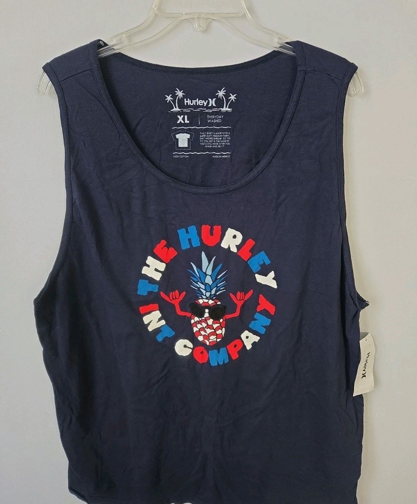Hurley Men’s XL Navy Graphic Tank Top NWT Pineapple Surf Beach Sleeveless Shirt