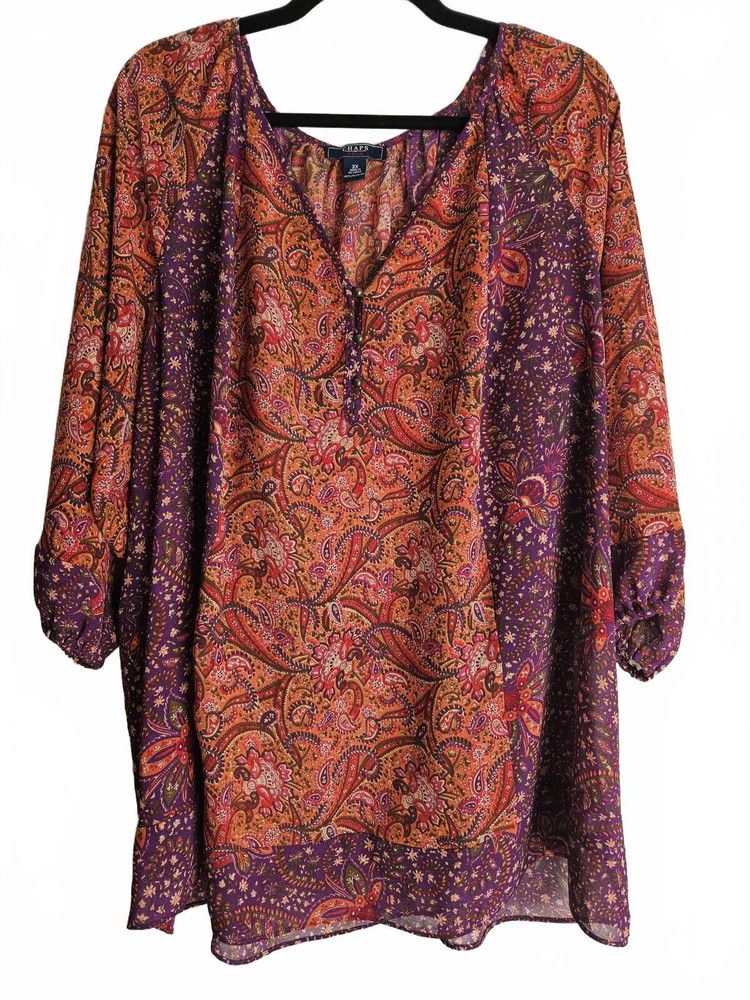 Chaps Denim Women's 3X Paisley Print Tunic Blouse