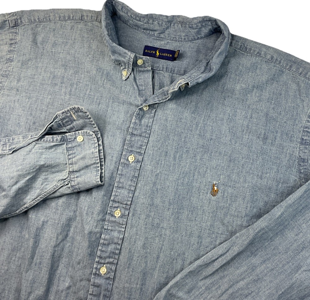 Polo Ralph Lauren Denim Shirt Men Sz 4XLT Chambray Button Front Long Sleeve Pony