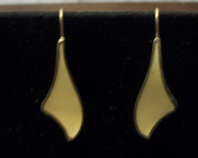 Vintage Monet Earrings Geometric Gold Tone Metal & Ivory Enamel Hook