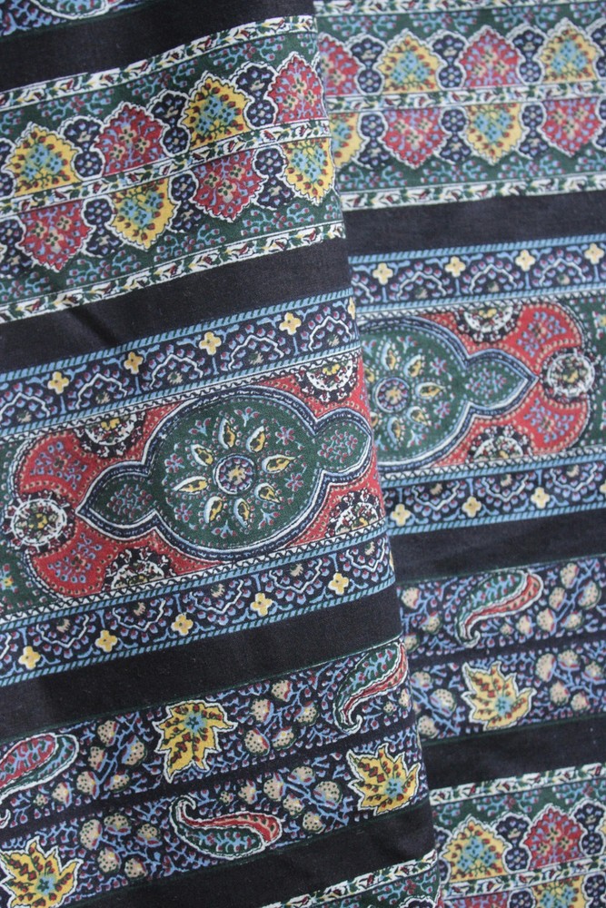 Vintage Paisley Fabric 1930's unused printed striped cotton material by the