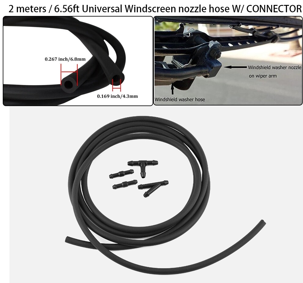 2M Universal Windshield Wiper Washer Nozzle Hose Kit with Connector
