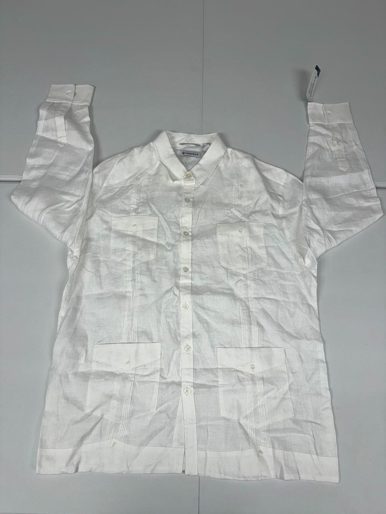 Cubavera Classic Guayabera Shirt Mens White Linen Pintuck Front Button Up
